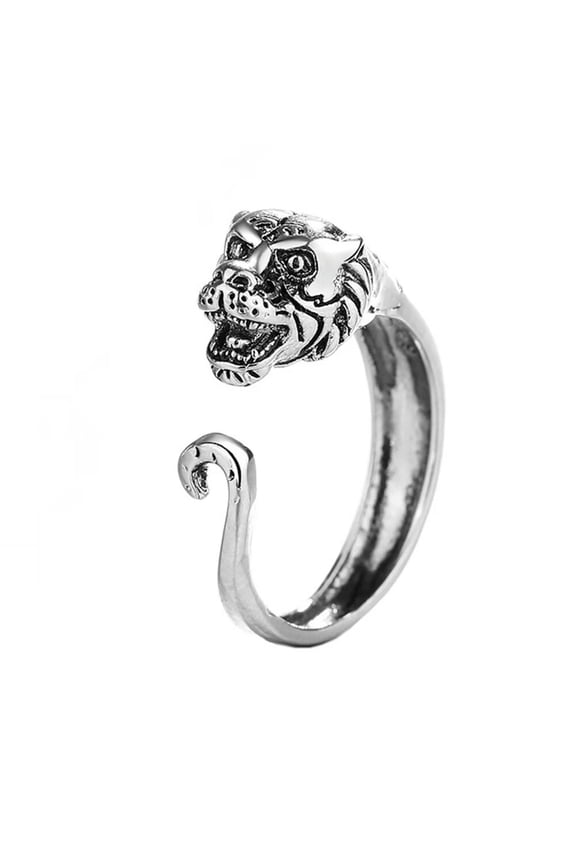 Women's Stainless Steel Simple Chinese Zodiac Animal Stackable Thin Ring Vintage Patronus Open Rings Adjustable Tiger