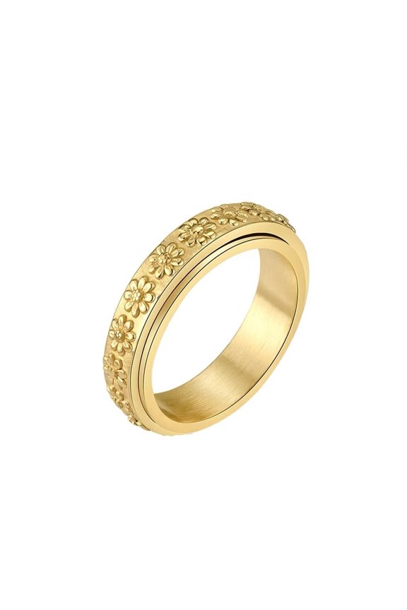 Women's Stainless Steel Simple Daisy Rotatable Ring 6MM Gold Size 6