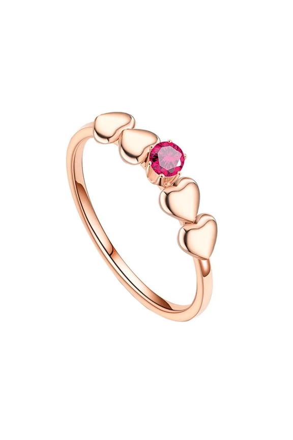 Women's Stainless Steel Simple Love Heart Single Cubic Zirconia Ring Light Luxury Design Jewelry Red CZ Size 6