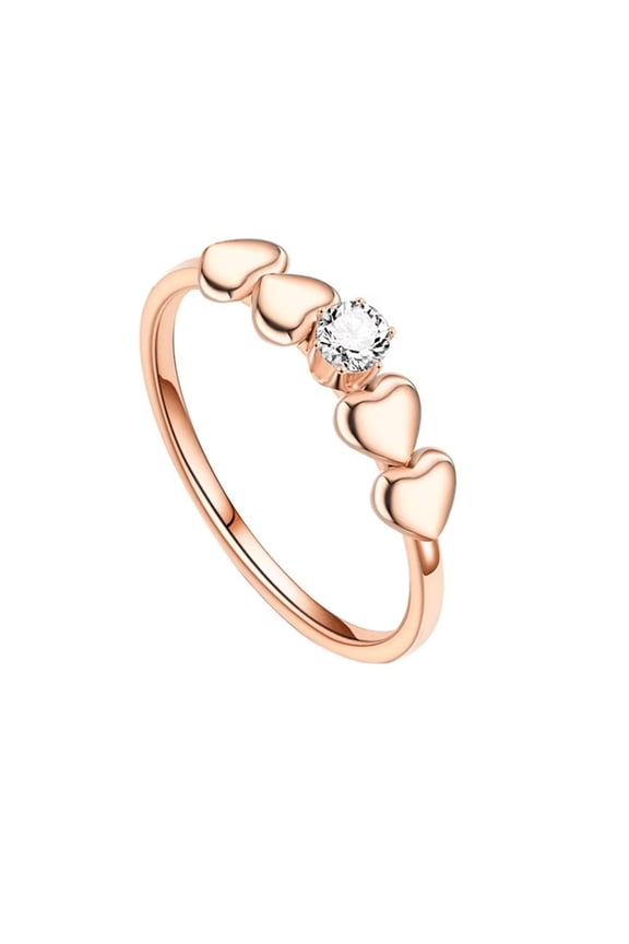 Women's Stainless Steel Simple Love Heart Single Cubic Zirconia Ring Light Luxury Design Jewelry White CZ Size 8