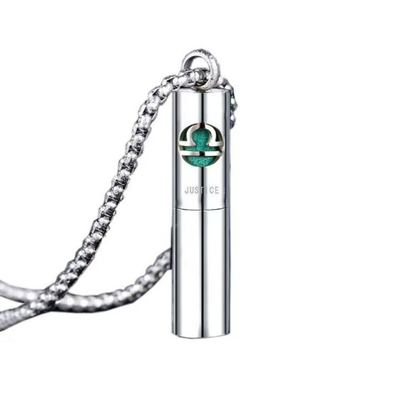 HIJONES Women's Stainless Steel Simple Perfume Bottle Diffuser Silver Pendant Necklace Lucky Horoscope Constellation Collarbone Necklace Libra