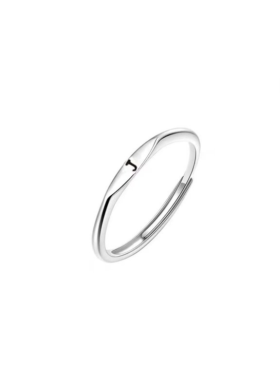 Women's Stainless Steel Dainty Plain Thin Alphabet Rings Adjustable J
