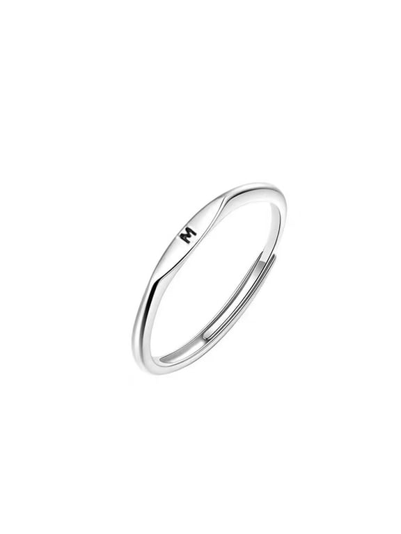Women's Stainless Steel Simple Stackable Initial Letter Plain Ring Dainty Thin Alphabet Rings Jewelry Gifts Adjustable M