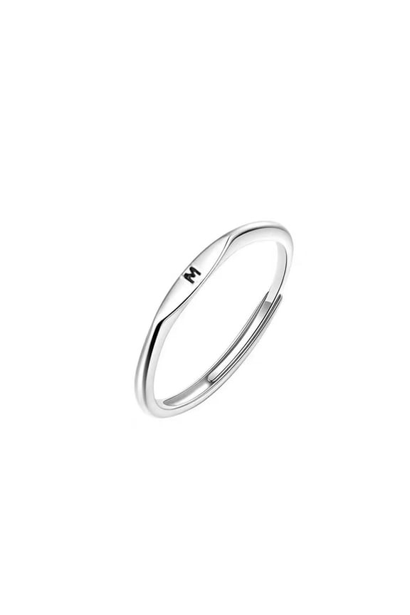 Women's Stainless Steel Simple Stackable Initial Letter Plain Ring Dainty Thin Alphabet Rings Jewelry Gifts Adjustable M