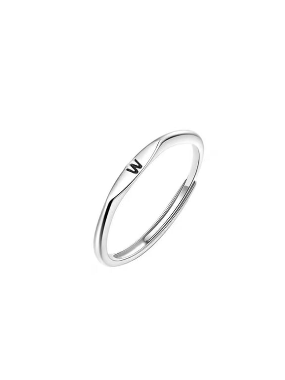 Women's Stainless Steel Simple Stackable Initial Letter Plain Ring Dainty Thin Alphabet Rings Jewelry Gifts Adjustable W