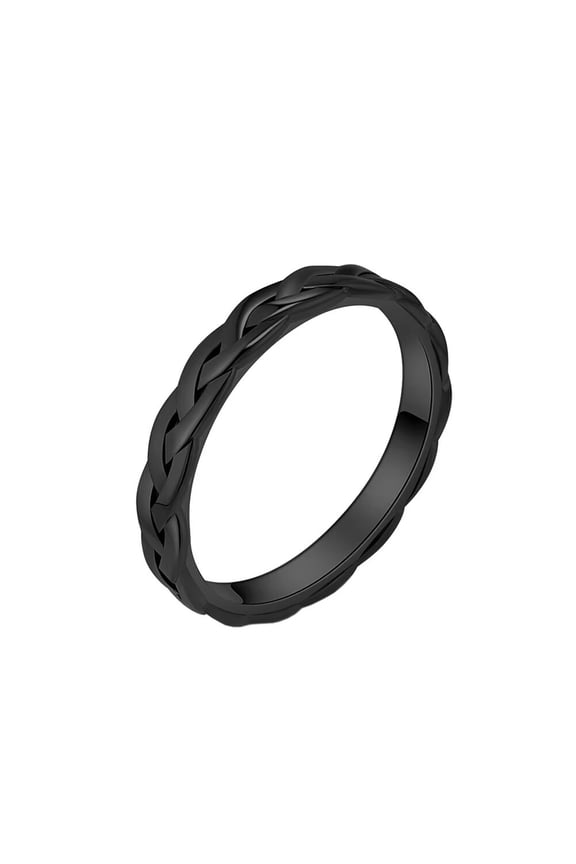 Women's Stainless Steel Simple Woven Mesh Wedding Ring 4MM Light Luxury Jewelry Black Size 8