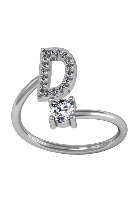 Women's Stainless Steel Single Cubic Zirconia Stackable Initial Letter Ring Dainty Thin Alphabet Rings Jewelry Gifts Adjustable D