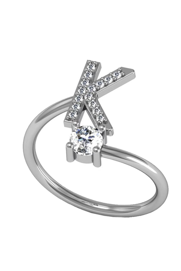 Women's Stainless Steel Single Cubic Zirconia Stackable Initial Letter Ring Dainty Thin Alphabet Rings Jewelry Gifts Adjustable K