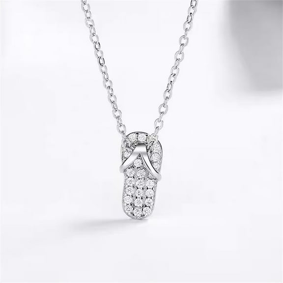 HIJONES Women's Stainless Steel Slipper Flip Flop Pendant Necklace Cubic Zirconia Inlay Christmas Birthday Jewelry Chain Silver