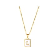 HIJONES Women's Stainless Steel Square Initial Necklace 26 Capital A-Z Letter Pendant Dating Necklace with Chain Gold Plated Alphabet L