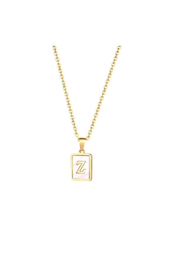 Women's Stainless Steel Square Initial Necklace 26 Capital A-Z Letter Pendant Dating Necklace with Chain Gold Plated Alphabet Z