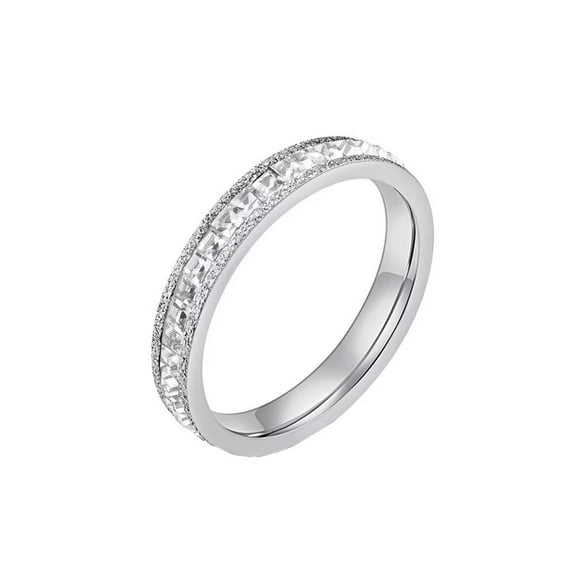 HIJONES Women's Stainless Steel Square Zirconia Eternity Ring Tiny Frosting 4MM Stackable Wedding Band Silver Size 6