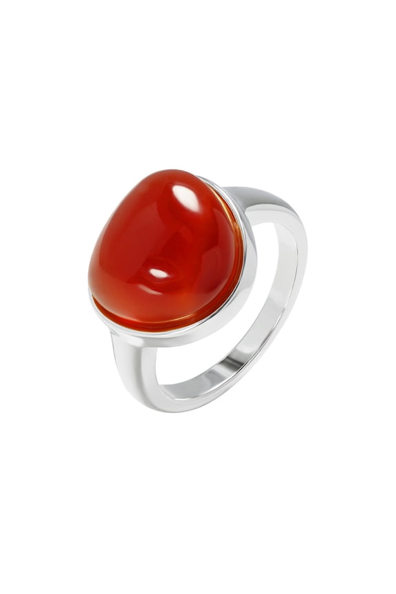 Women's Stainless Steel Treardrop Gemstone Statement Ring Tiger Eye Agate Crystal Knuckle Band Jewelry for Party Silver Red Stone Size 9