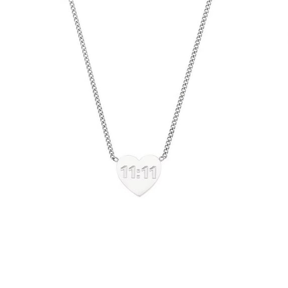 HIJONES Women's Stainless Steel Trendy 11:11 Angel Luck Number Heart Love Pendant Necklace Charm Chains Silver