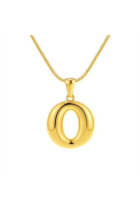 Women's Stainless Steel Trendy 26 Initial Alphabet Letter Bubbles Necklace Pendant Round Snake Choker Chains O