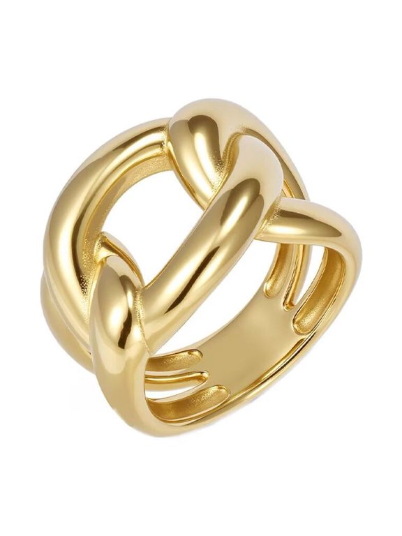 Women's Stainless Steel Trendy Big Chain Rope Statement Ring Hip Hop Finger Biker Band Gold Size 10