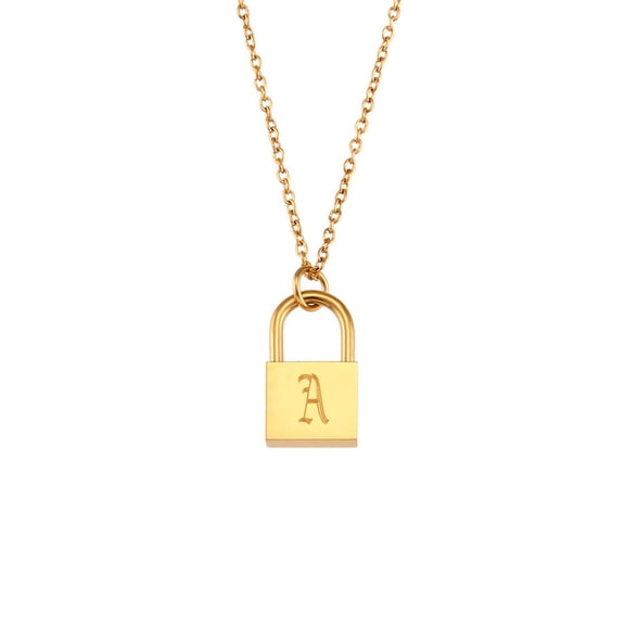 HIJONES Women's Stainless Steel Trendy Concentric Love Lock Letter Pendant Necklace Alphabet A-Z Initial Chocker Chains A