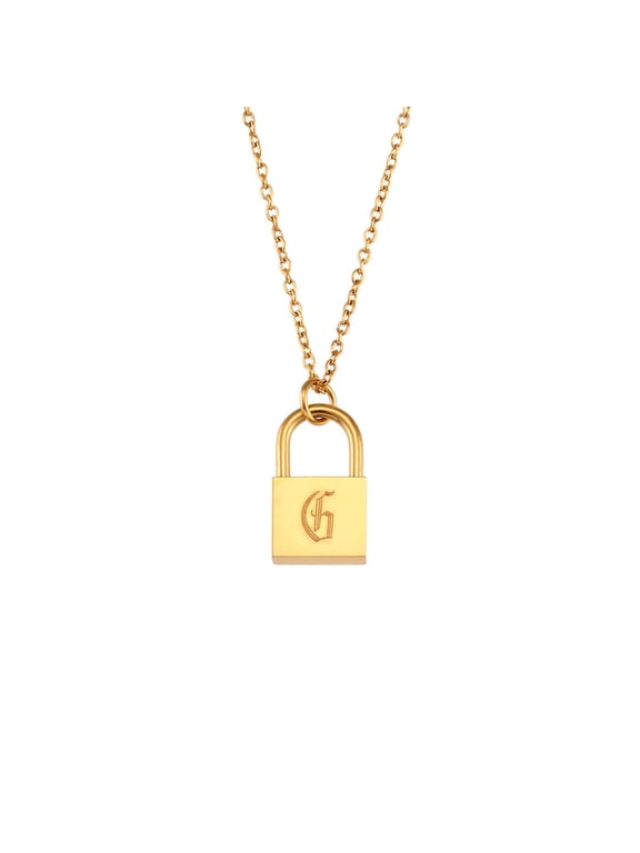 Women's Stainless Steel Trendy Concentric Love Lock Letter Pendant Necklace Alphabet Initial Chocker Chains G