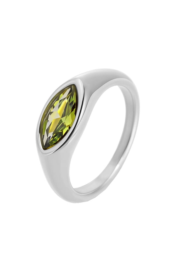 Women's Stainless Steel Trendy Eyes' Cut Gemstone Wedding Ring Multicolor Crystal Glass Engagement Bands Silver Green Stone Size 6
