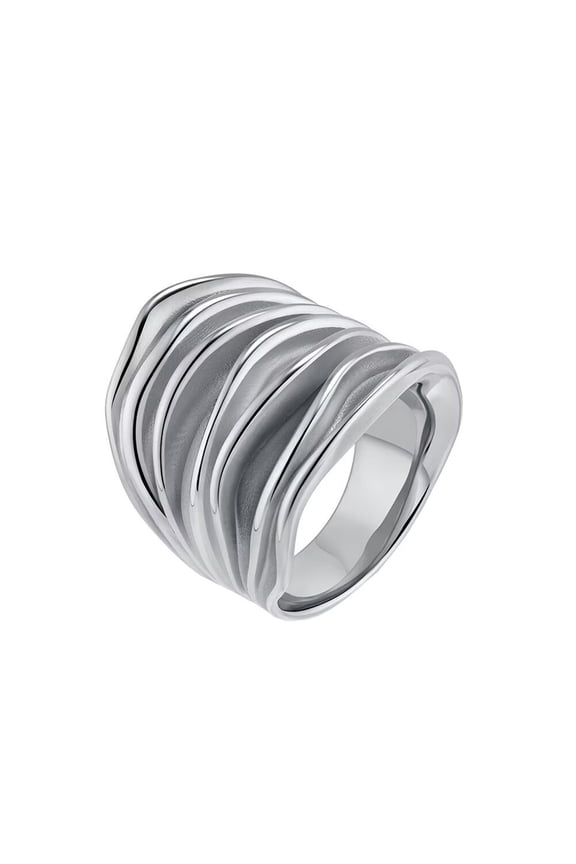 Women's Stainless Steel Wrinkles Wave Groove Layer Statement Rings Fold Wedding Band Silver Size 7