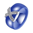 thumbnail image 1 of HIJONES Women's Stainless Steel X Micro Cubic Zirconia Mosaic Ceramic Wedding Ring Fashion 8MM Plain Finger Band Blue Size 12, 1 of 3