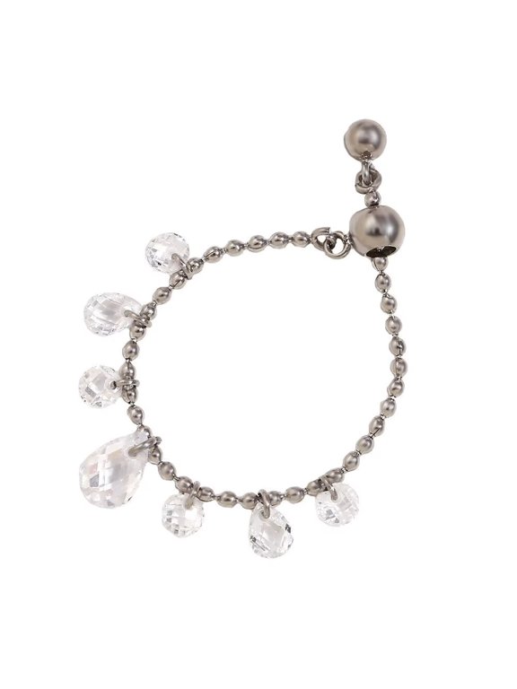 Women's Water Drop Ring Stainless Steel Elegant Adjustable Bead Ring Band Finger Silver Plated