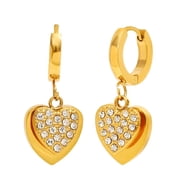 HIJONES Womens Stainless Steel CZ Zirconia Heart Hoop Stud Earrings Drop Huggie Ear Clips