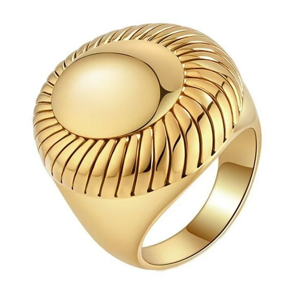 HIJONES Women's Stainless Steel Glossy Exaggerated Ring Vintage Personalized Hip Hop Ring Band Jewelry Gold Size 6