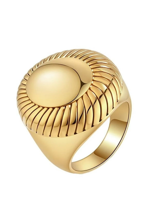 Womens Stainless Steel Gold Plated Simple Dome Chunky Statement Rings Stackable Thick Band Gold Size U