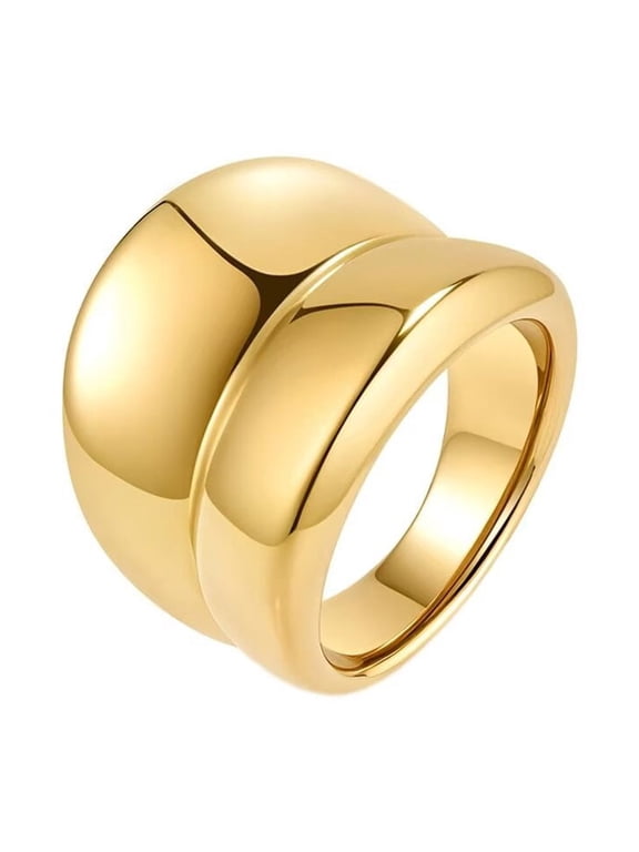 Womens Stainless Steel Large Double Interlocking Glossy Minimalist Chunky Ring Geometric Curved Statement Band Gold Size P 1/2