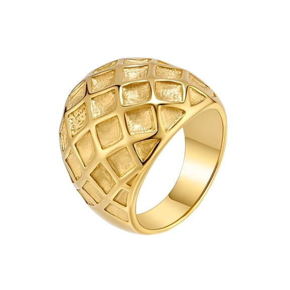 HIJONES Womens Stainless Steel Large Glossy Honeycomb Chunky Ring Wedding Promised Hand Jewellery Gold Size P 1/2