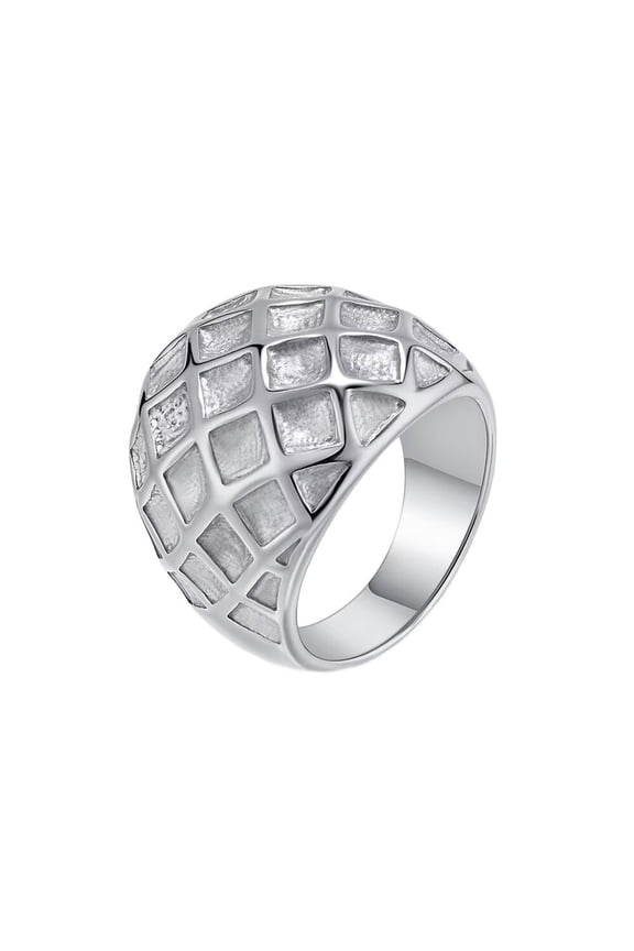 Womens Stainless Steel Large Glossy Honeycomb Chunky Ring Wedding Promised Hand Jewellery Silver Size L 1/2