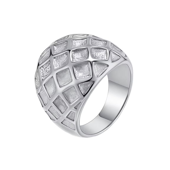 HIJONES Womens Stainless Steel Large Glossy Honeycomb Chunky Ring Wedding Promised Hand Jewellery Silver Size L 1/2