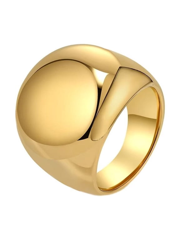 Womens Stainless Steel Large Glossy Simple Dome Chunky Ring Ball Curved Statement Band Gold Size S