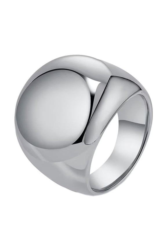 Womens Stainless Steel Large Glossy Simple Dome Chunky Ring Ball Curved Statement Band Silver Size L 1/2