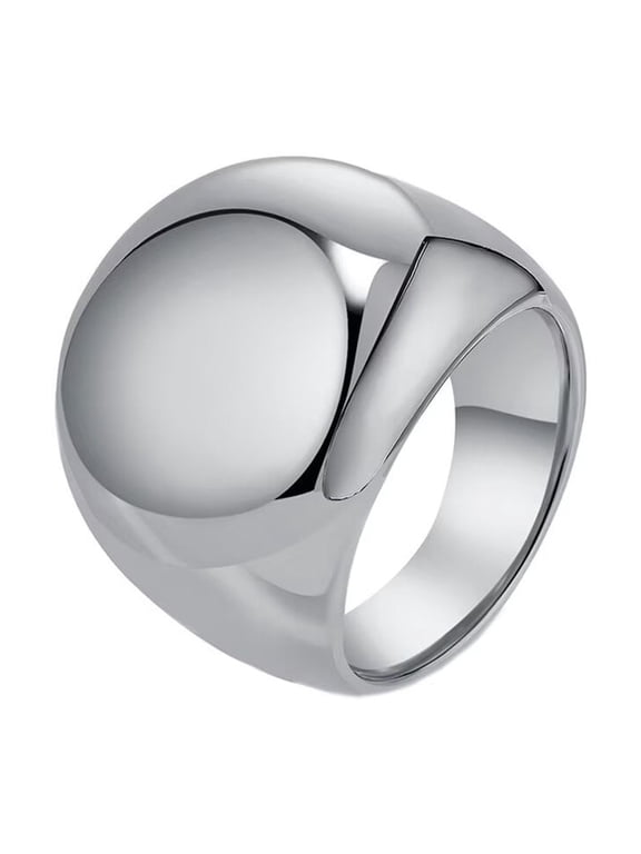 Womens Stainless Steel Large Glossy Simple Dome Chunky Ring Ball Curved Statement Band Silver Size S