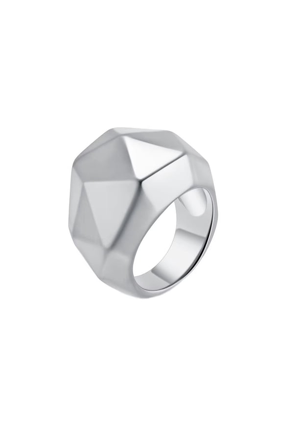 Womens Stainless Steel Rhombic Triangle Minimalist Chunky Ring Geometric Statement Band Silver Size S