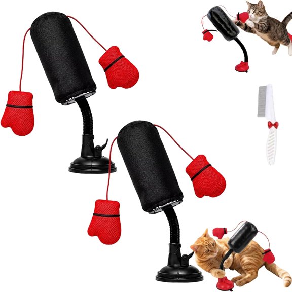 HIJUNE 2027 Upgraded Cat Punching Bag Toy, 14-Inch Reinforced Interactive Boxing Cat Toy with Dangling Gloves, Strong Suction Cup Base Wobble Toy for Indoor Cats Kittens Exercise