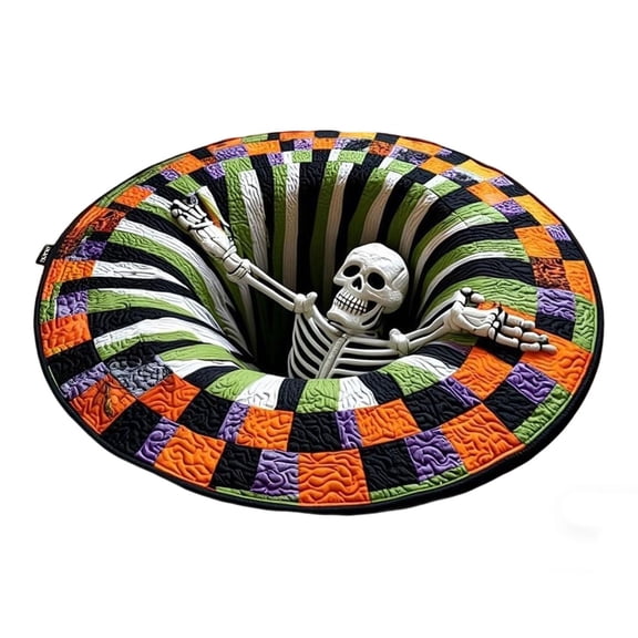 HIJUNE 3D Halloween Rug, Candy Corn Abyss Quilted Round Mat, Halloween Optical Illusion Rug, Optical Illusion with Depth Pattern, Non-Slip Soft Fabric