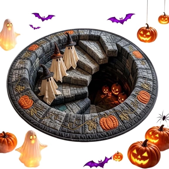 HIJUNE 3D Haunted Staircase Round Rug Spooky Halloween Optical Illusion Indoor,Vortex Soft Non-Slip Floor Carpet for Living Room, Bedroom, Entryway, Home Decor
