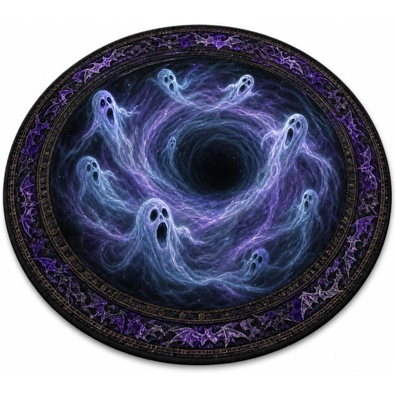 HIJUNE 3D Haunted Staircase Round Rug, Spooky Halloween Optical Illusion Rugs,3D Skeleton Vortex Quilted Round Halloween Rug for Living Room, Bedroom, Entryway, Halloween Home Decor