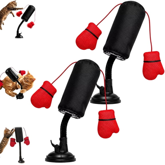 HIJUNE Cat Punching Bag Toy, Punch Cat Toy with Boxing Gloves Filled with Catnip, Interactive Boxing Cats Toys with Sturdy ABS Suction Cup Base, for Indoor Kitten Solo Play, Exercise, Fun