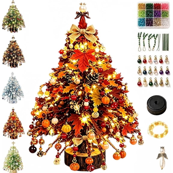 HIJUNE DIY Beaded Christmas Tree Kit, 3D Crystal Bead Pearl Christmas Tree Making Kit, Colorful Beads, Metal Frame, Angel Topper, Warm Glow Display, Holiday Tabletop Tree Decoration