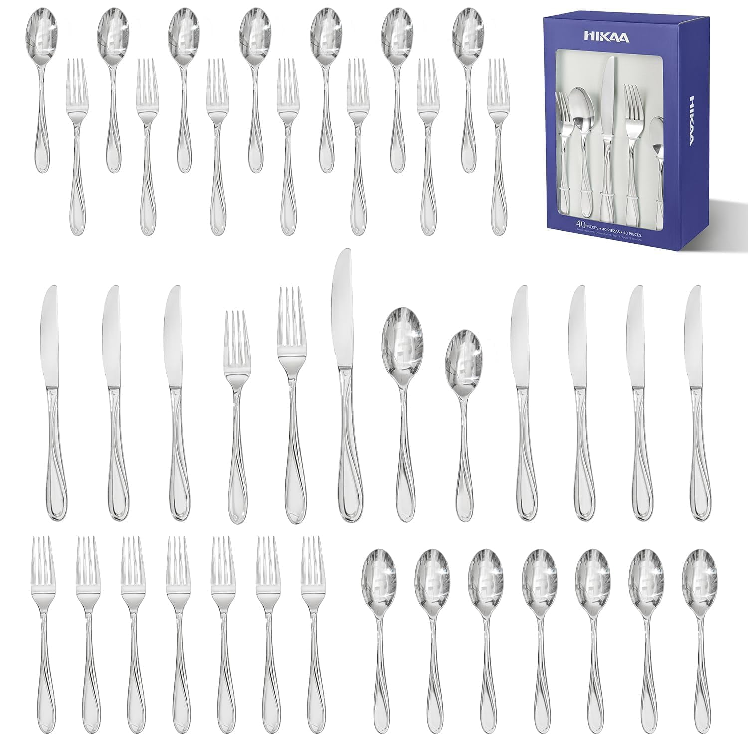 Liberty Tabletop Annapolis 40 Piece Flatware Set | Service For 8 | Made In USA Stainless Steel