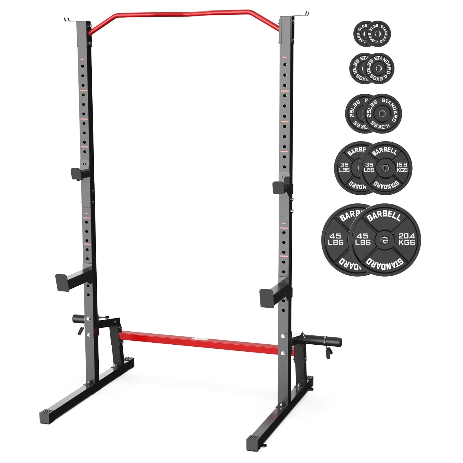 HIKEDIN Adjustable Home Squat Rack with 240lbs Weight Plates Set, Multi-Functional Power Rack for Squats, Bench Press & Pull-Ups, Compact Gym Equipment for Home Use