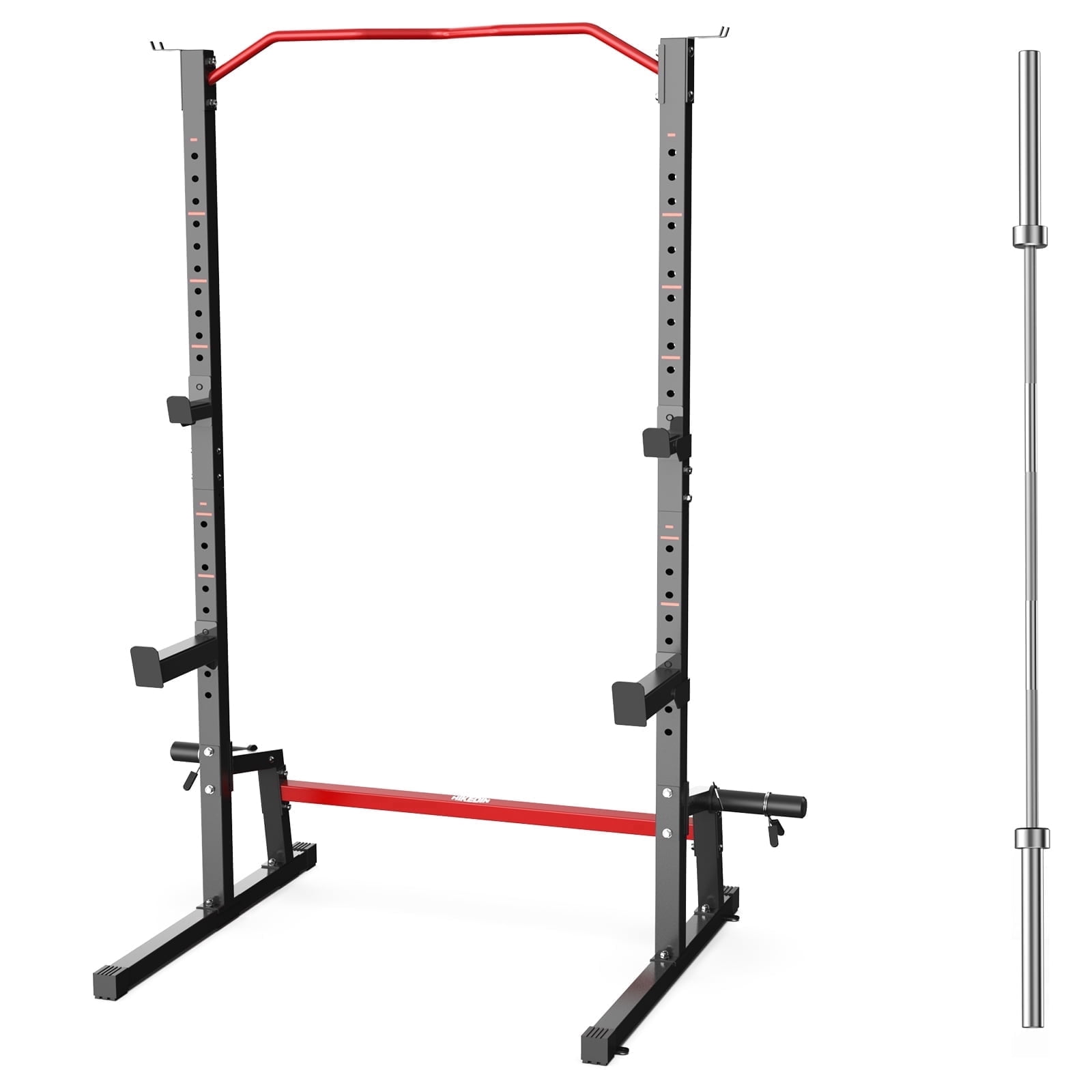 HIKEDIN Adjustable Squat Rack with Barbell&nbsp;— Basic Power Rack for Home Gym, Supports Squats, Bench Press & Pull-Ups, Durable Steel Frame for Strength Training, Compact Design for Small Spaces