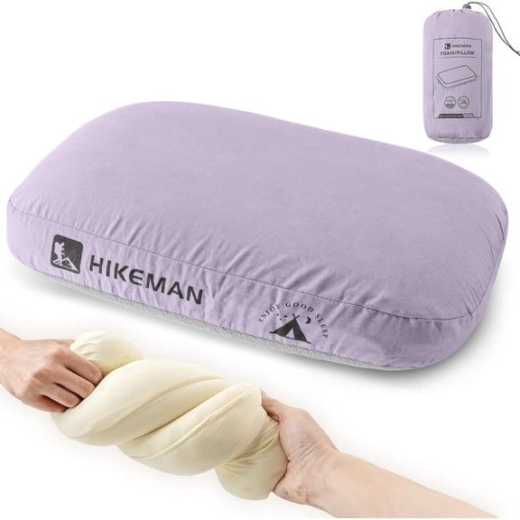 HIKEMAN Camping Memory Foam Pillow - Ultralight Travel Backpacking Ergonomic Pillow with Removable Cover,Neck Lumbar Support for Outdoor Camp,Sport,Hiking,Backpacking Sleep (Purple)
