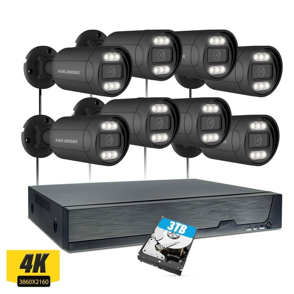 HIKJBSET 8CH 4K PoE Security Camera System , Outdoors Waterproof, 2-Way Audio, waterproof, Night Vision，3TB HDD