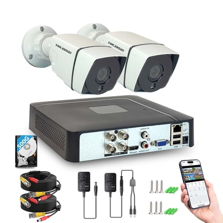 HIKJBSET 5MP Security Camera System, 4CH DVR Whit 500GB, 2pcs CCTV 1080P Surveillance Camera Indoor Outdoor Use, IP66 Weatherproof 80ft Night Vision for 24/7 Recording