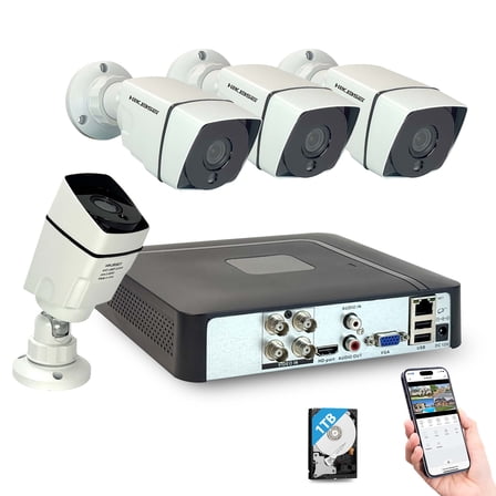 HIKJBSET H.265 Home Security Camera System, 5M-N 4CH DVR and 4x1080p Full HD Security Camera, Outdoor and Indoor Waterproof, 80ft Night Vision, 1TB Hard Drive 24/7 Recording